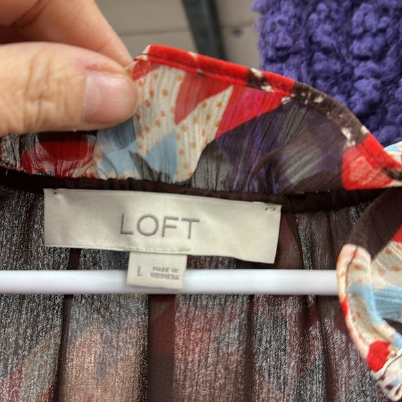 LOFT L/S Chiffon 'Garden Smocked Ruffle  Blouse' - Large Brown Coral - Picture 3 of 8